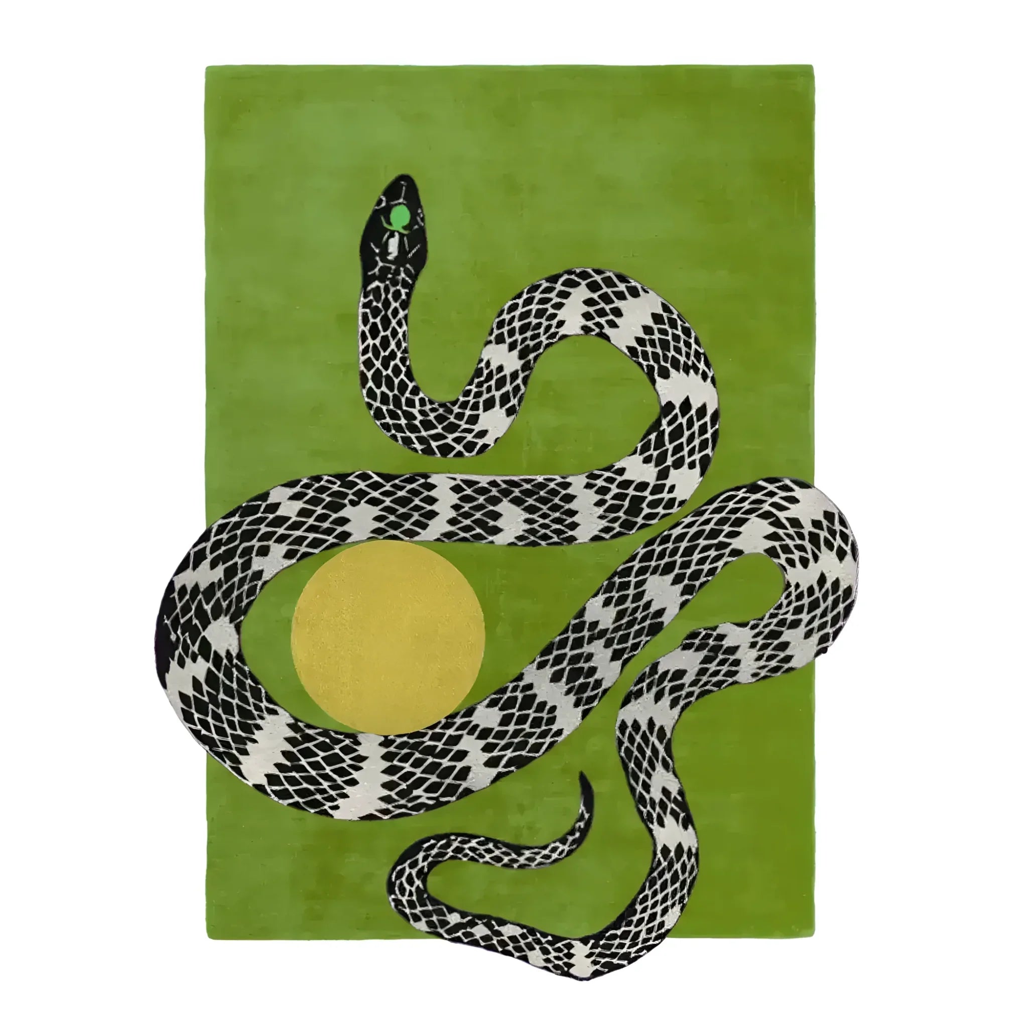 Snake and Sun Hand Tufted Wool Rug - Moss Green