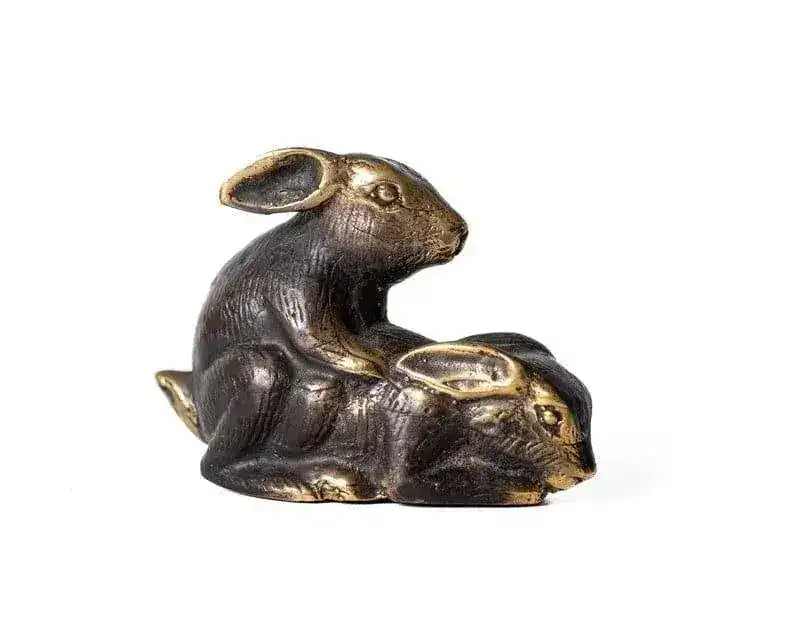 Solid Brass Making-Love Rabbits Figurine