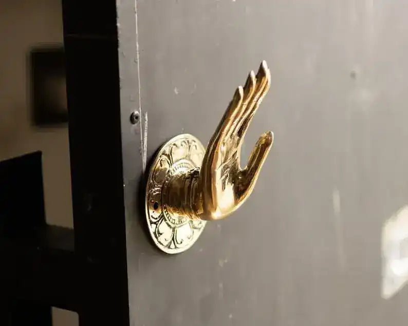 Solid Brass Shuni Mudra Buddha Hand Door Knob Handles - 2 pcs