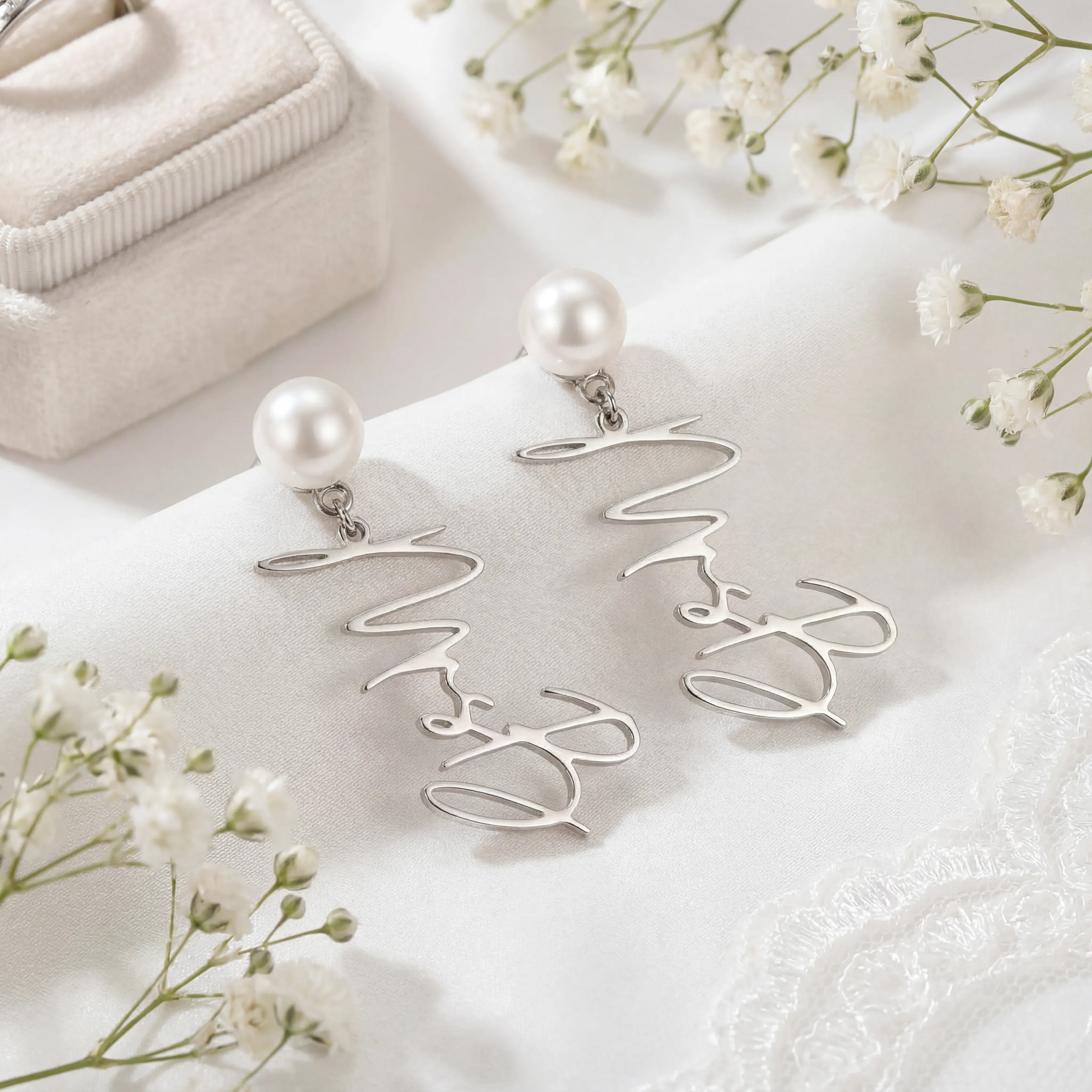 Personalised Mrs Earrings - Solid Silver