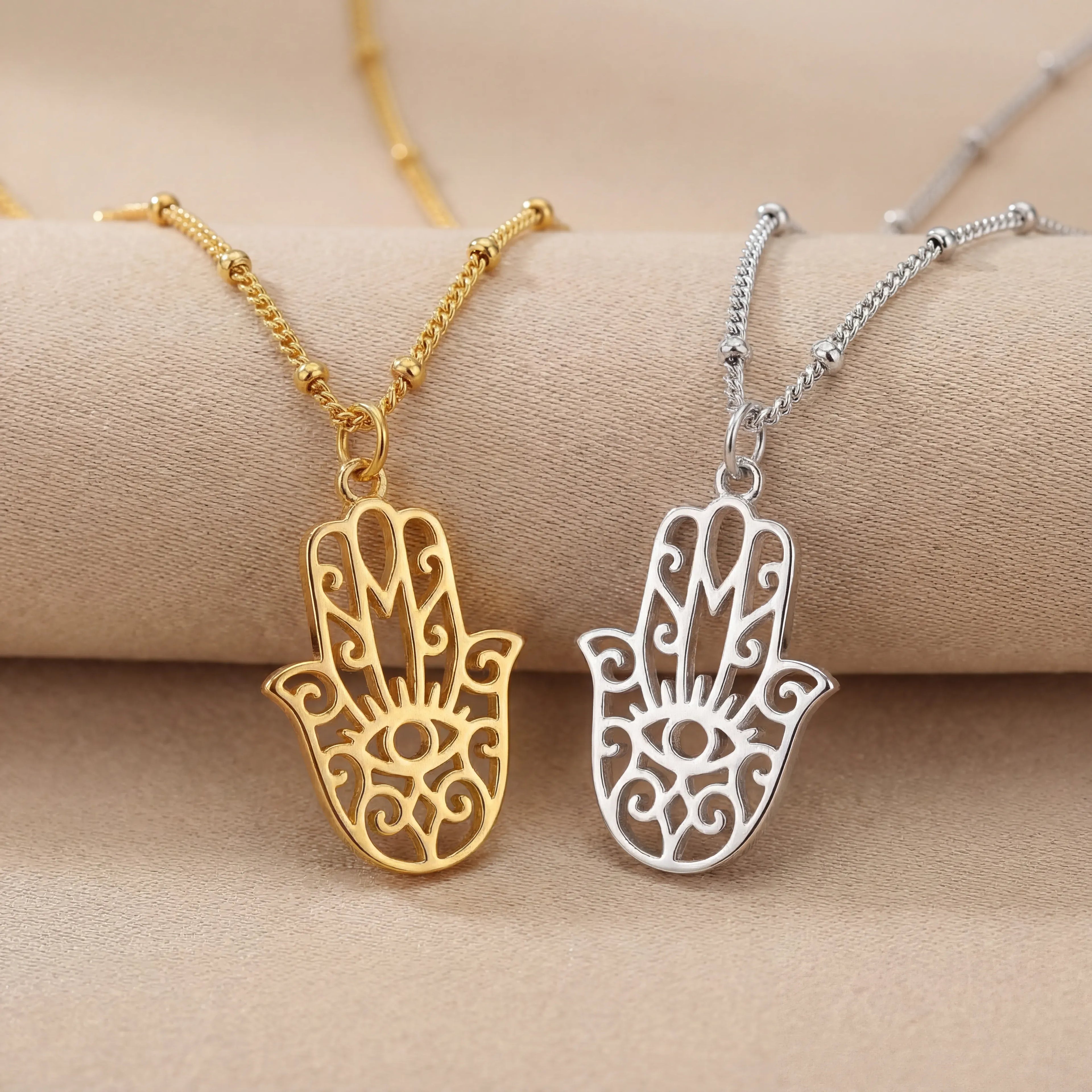 Hamsa Hand Necklace - Solid Silver / Style 2