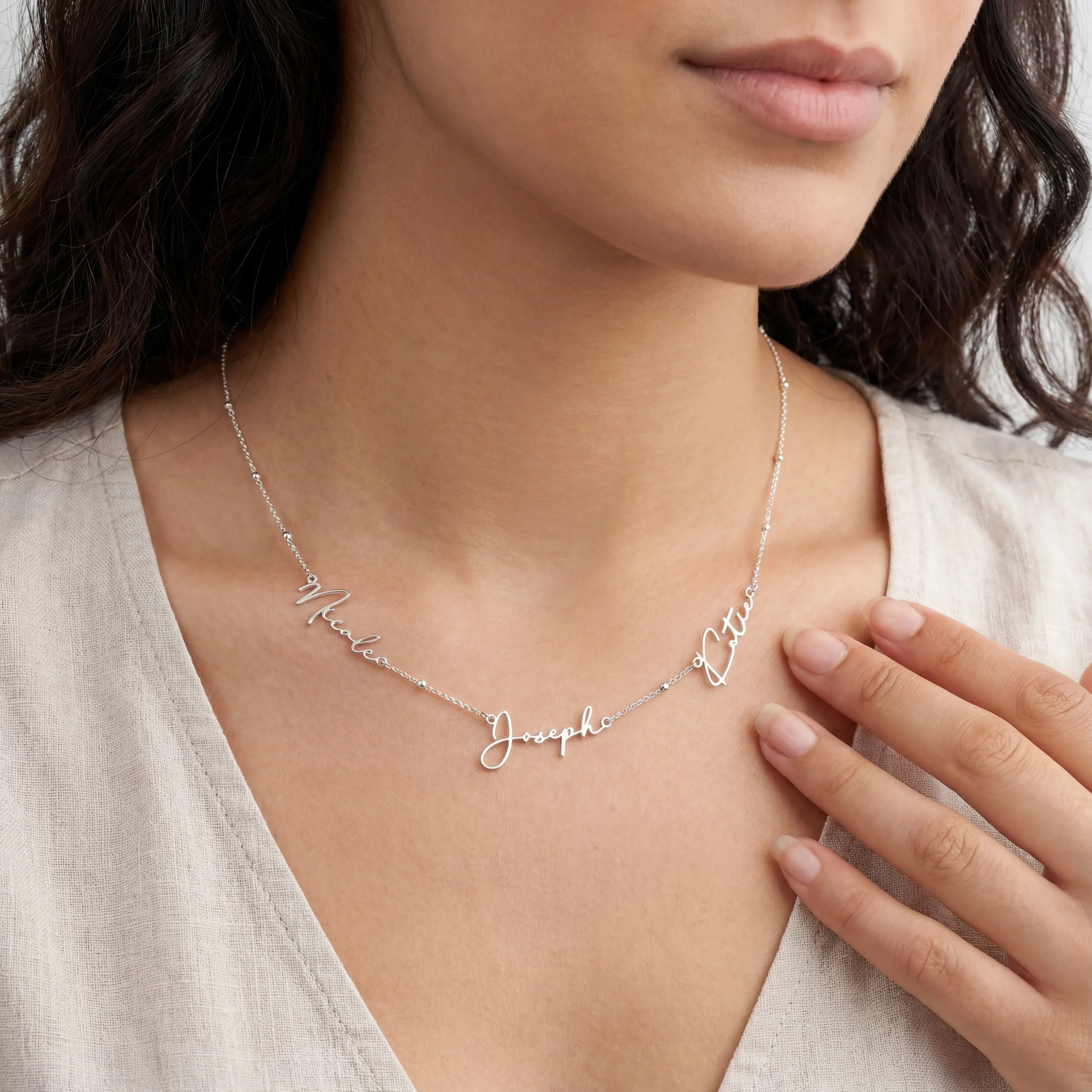Personalised Triple Name Necklace - Solid Silver / Style 2