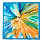 Blue and Orange Silk Scarf Square with Fluid Art Print
