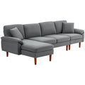 4-Seater L-Shape Sectional Sofa with Chaise Lounge & Pillows, Dark Grey