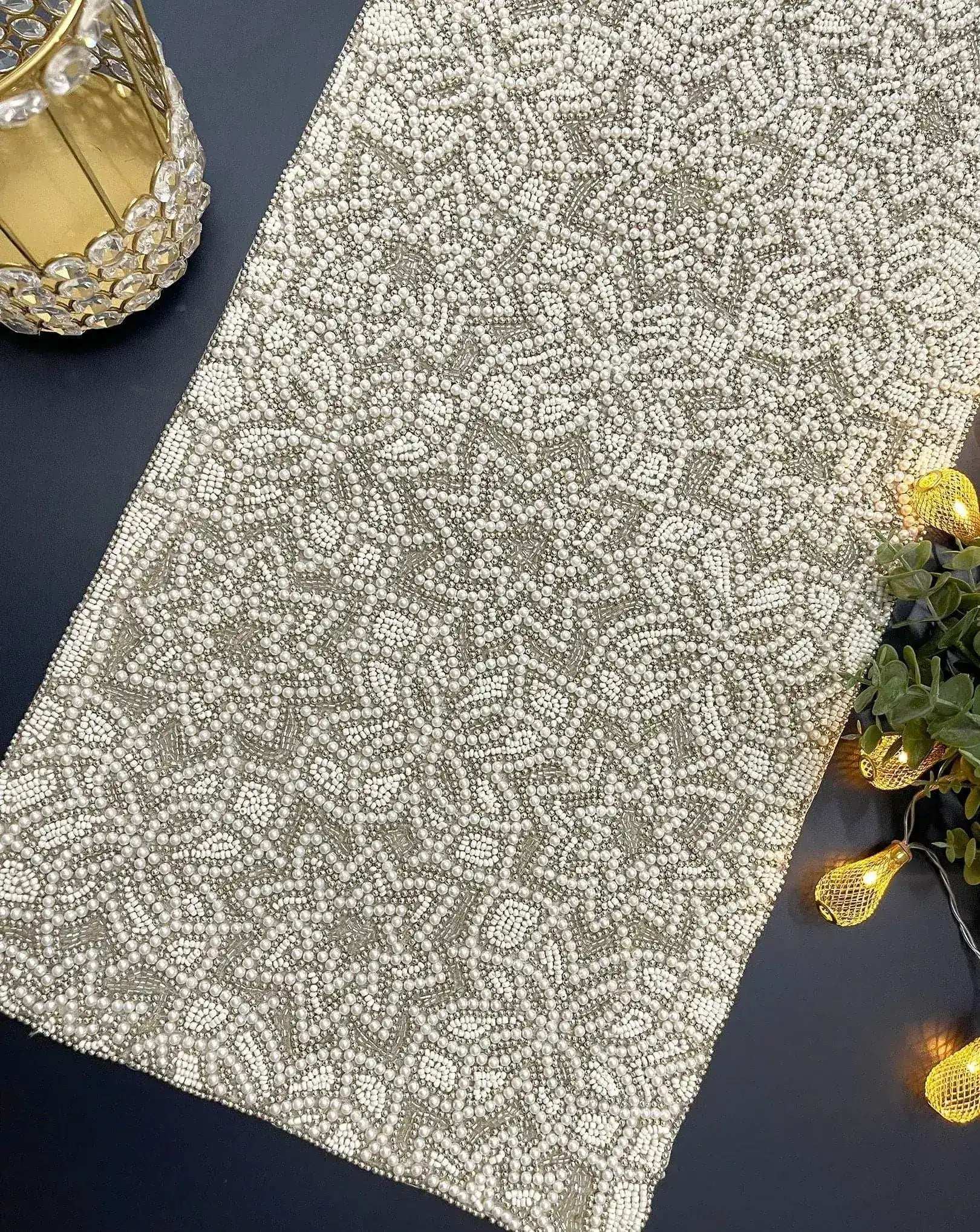 Stardom Rectangular Beaded Table Runner - Silver
