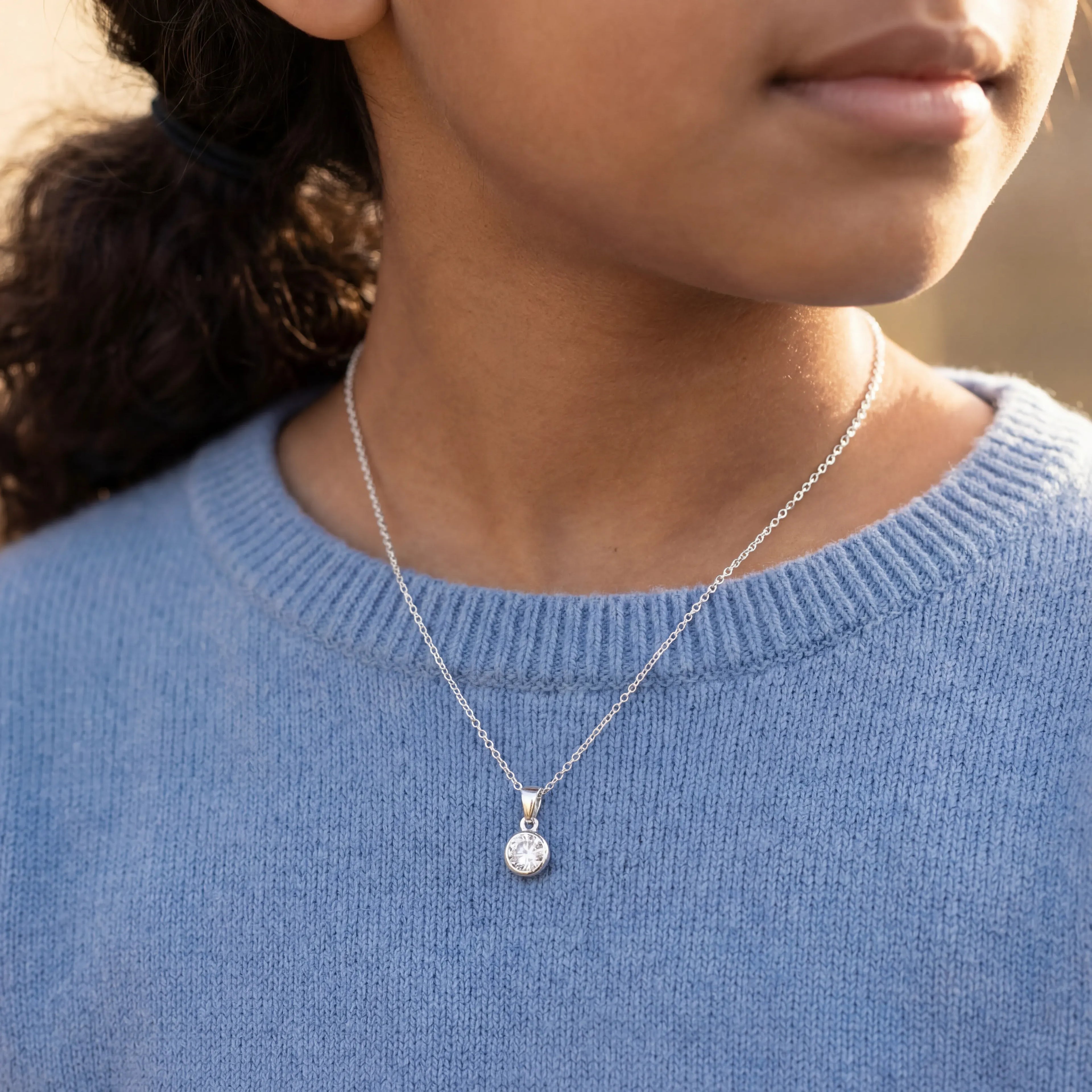 Kids Birthstone Necklace - Sterling Silver / Style 2
