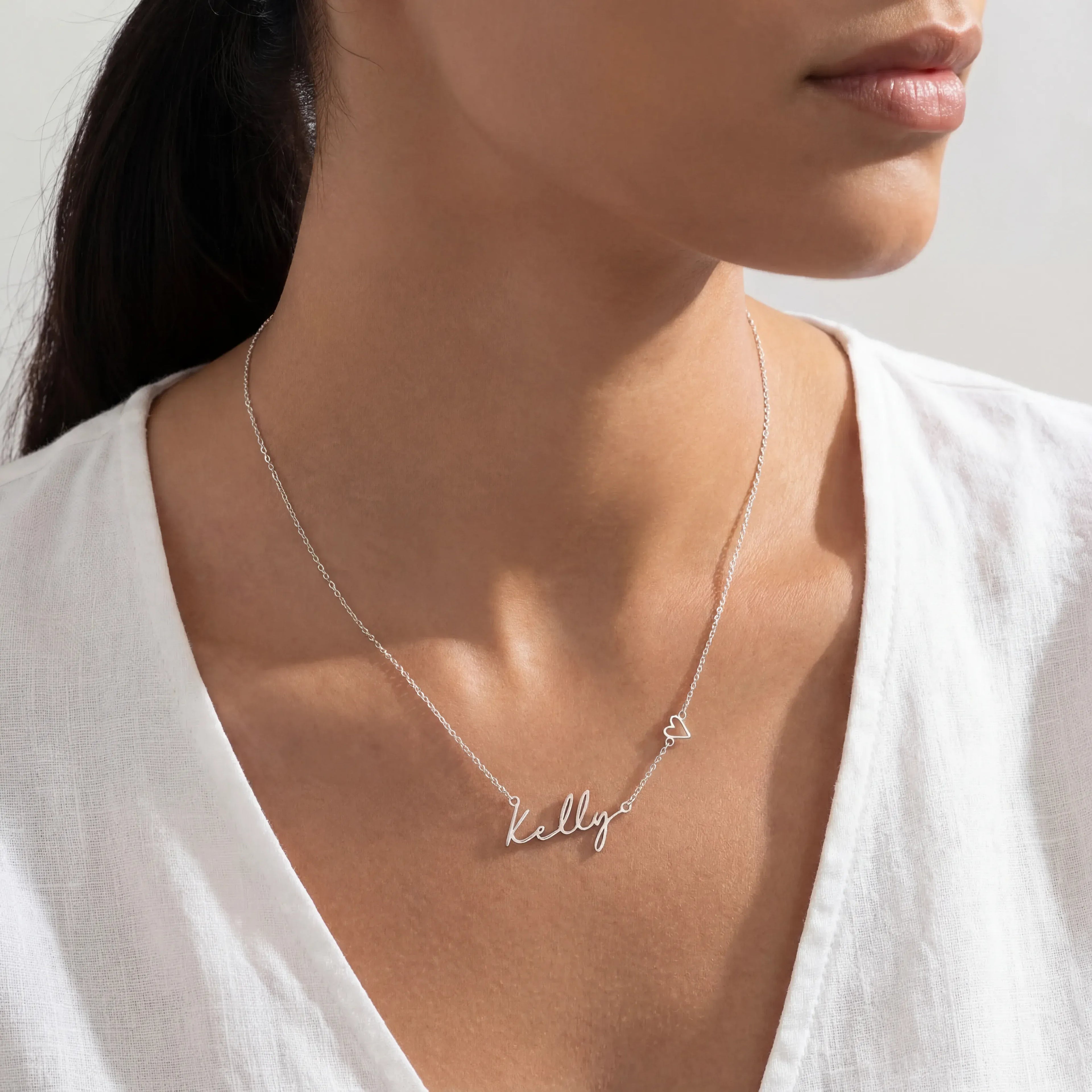 Personalised Name & Heart Necklace - Sterling Silver / Style 3