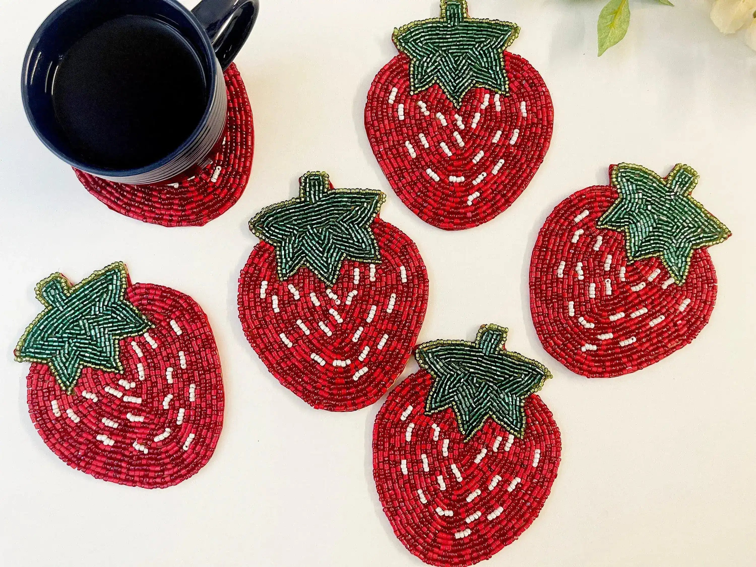 Strawberry Beaded Coasters - Set of 6