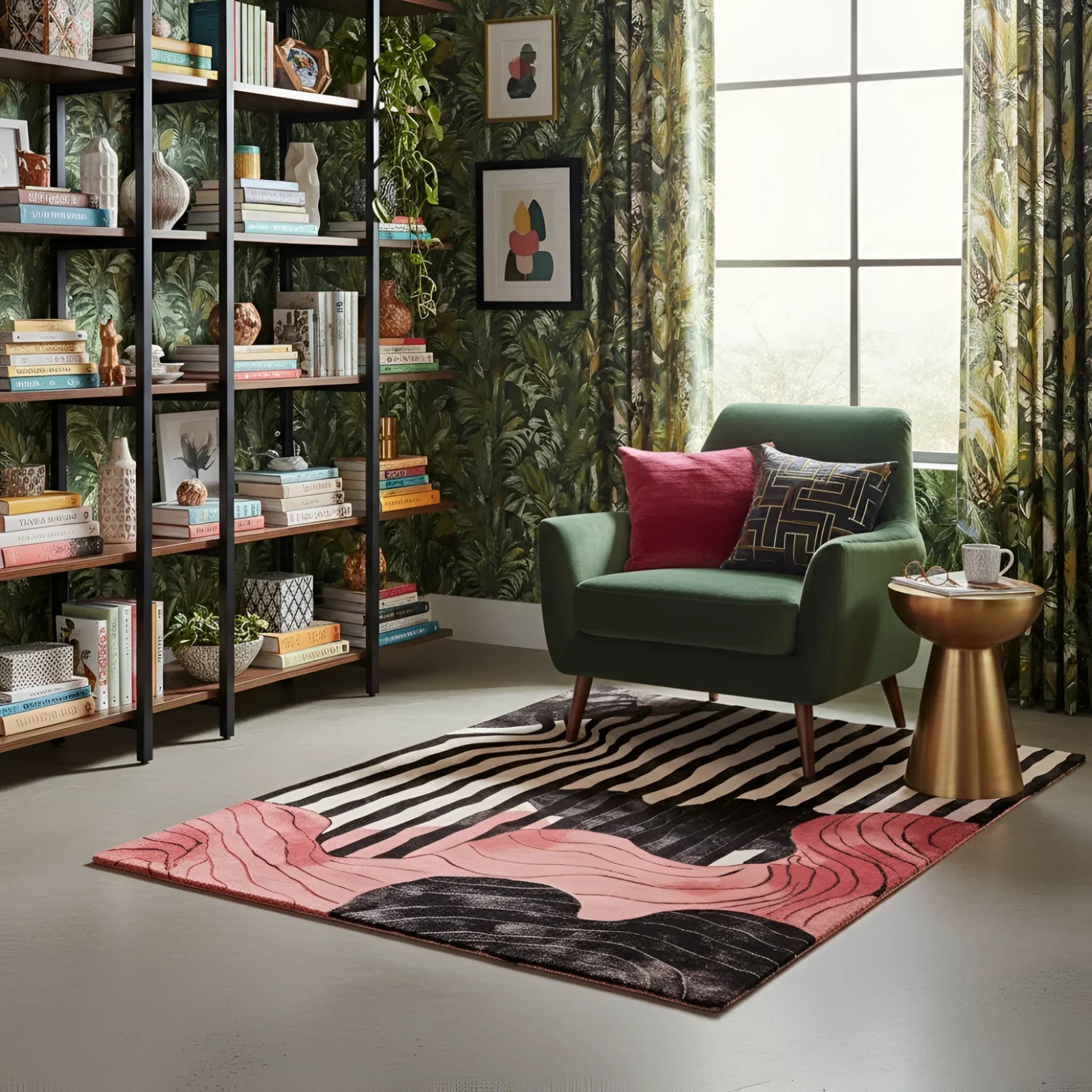 Striped and Swirled Hand Tufted Rug 3 x 5'