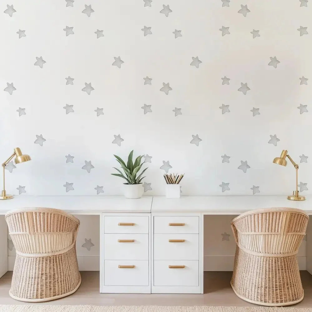 Papel Pintado Infantil Estrellas en acuarela GRIS