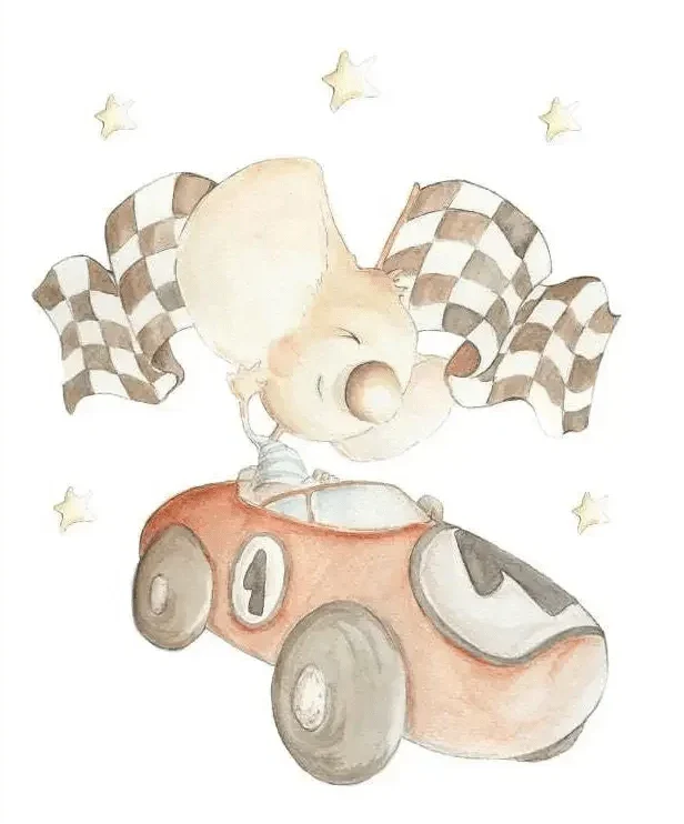 Vinilo de Tela Infantil COCHE DE CARRERAS - SUEÑOS DE CIGUEÑA