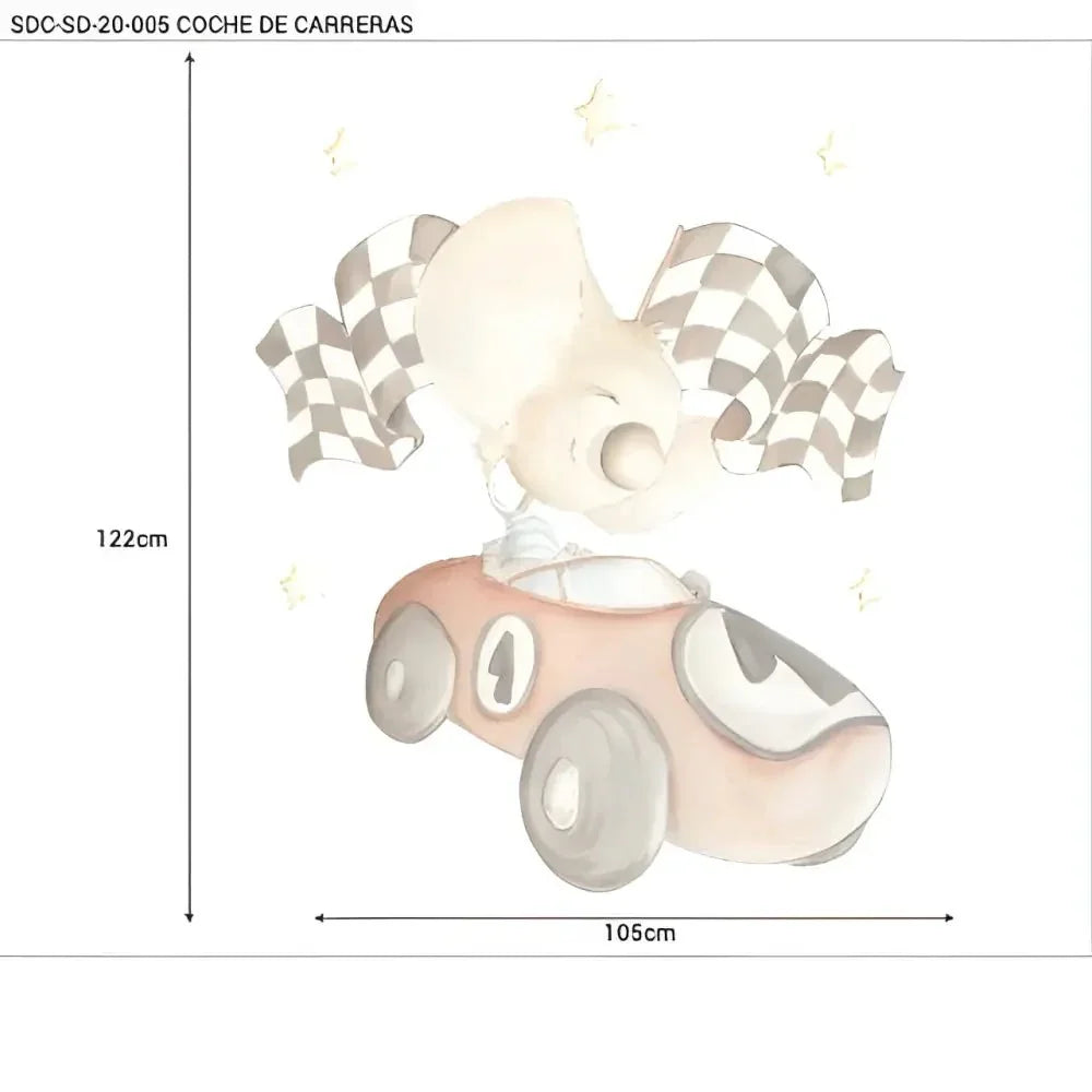 Vinilo de Tela Infantil COCHE DE CARRERAS - SUEÑOS DE CIGUEÑA