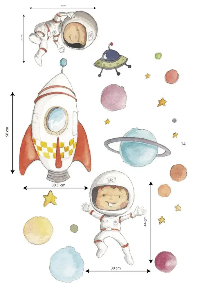 Vinilo de Tela Infantil PLANETAS y ASTRONAUTAS - SUEÑOS DE CIGUEÑA