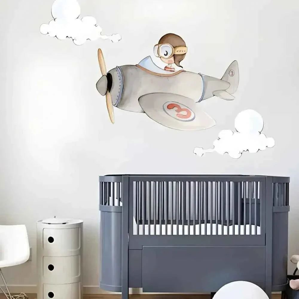 Vinilo Decorativo Infantil CUCO AVIADOR - Decoración Soñadora para el Cuarto del Bebé