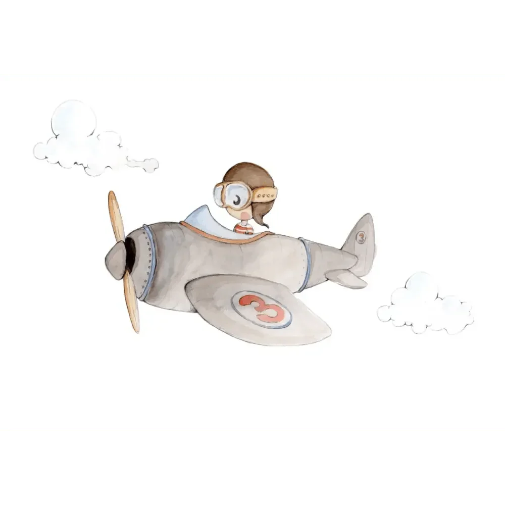 Vinilo Decorativo Infantil CUCO AVIADOR - Decoración Soñadora para el Cuarto del Bebé