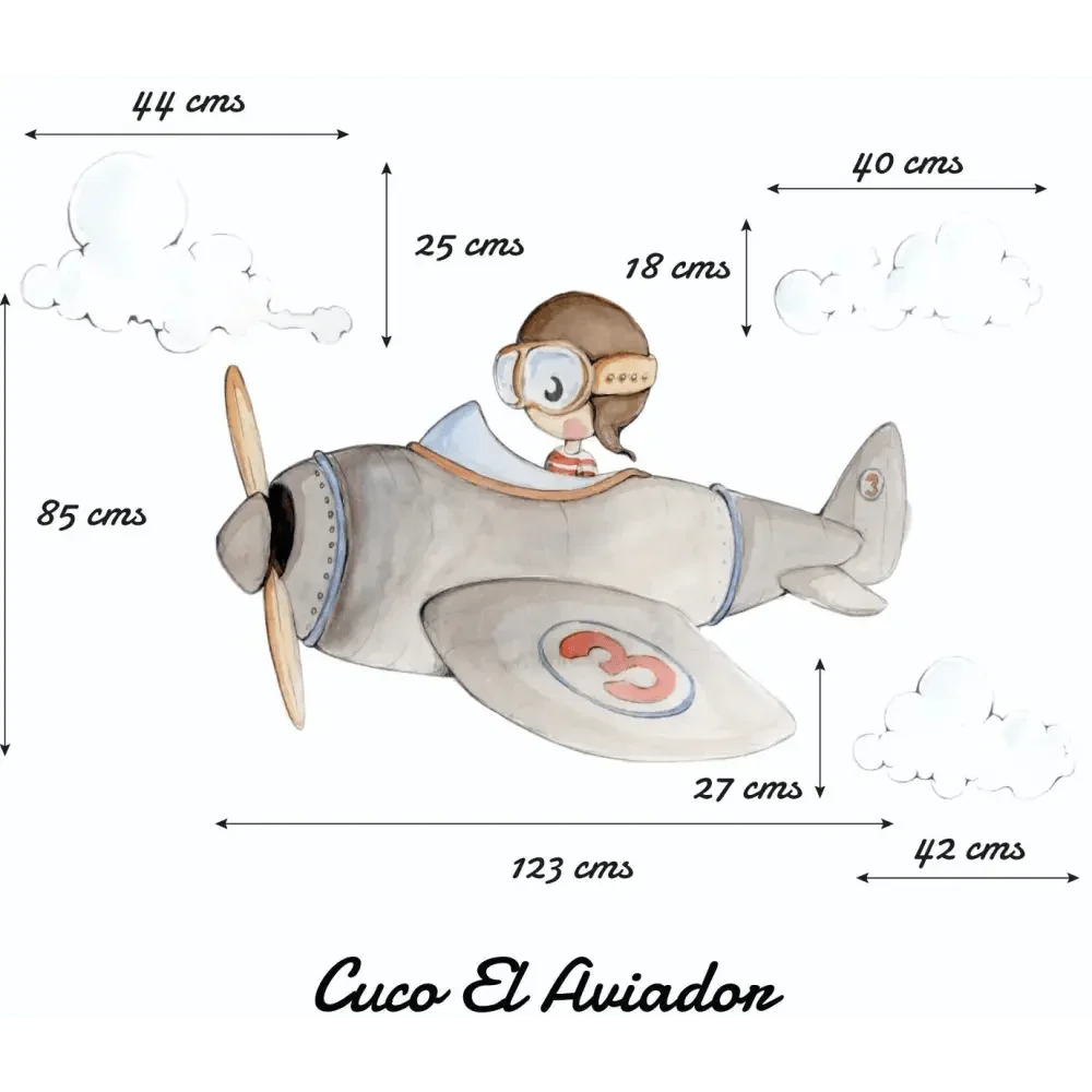 Vinilo Decorativo Infantil CUCO AVIADOR - Decoración Soñadora para el Cuarto del Bebé