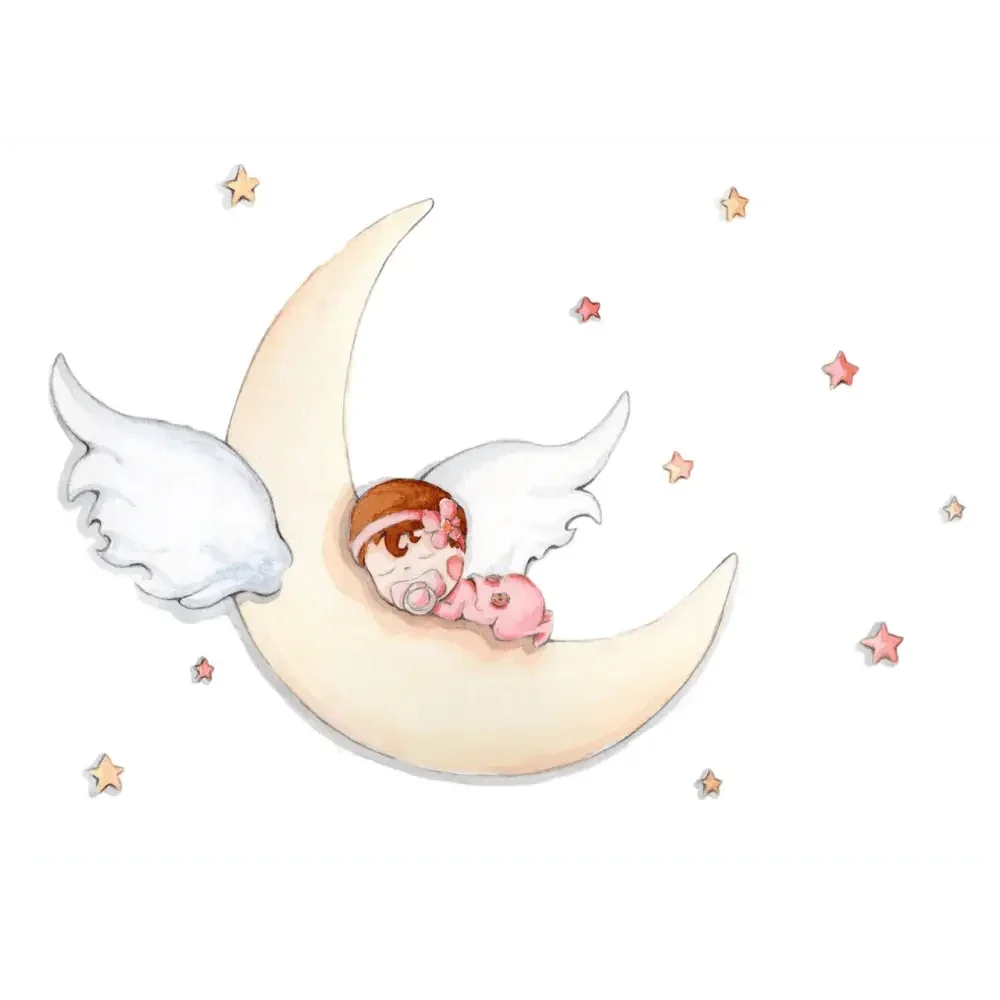 Vinilo Decorativo Infantil DURMIENDO EN LA LUNA - SUEÑOS DE CIGUEÑA