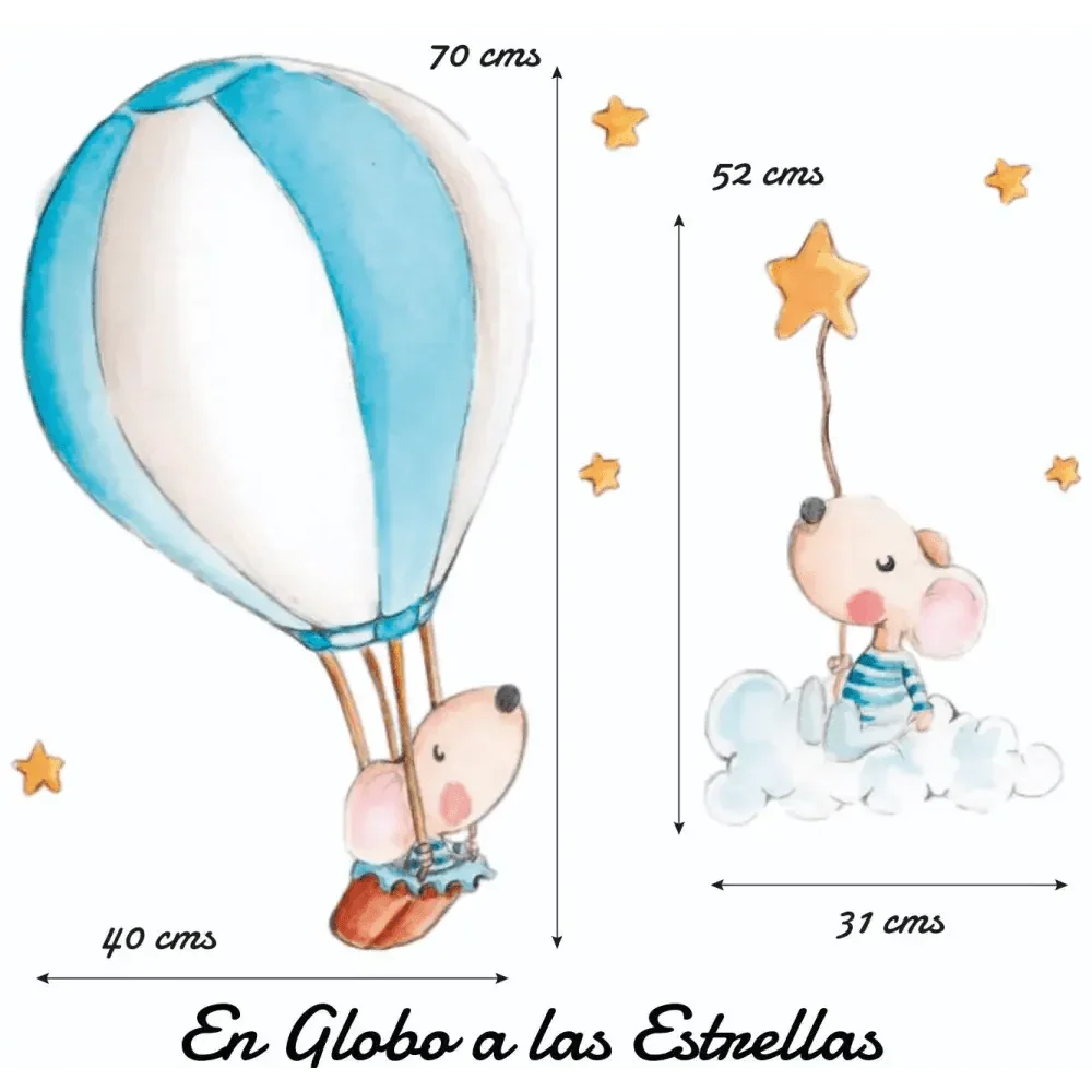 Vinilo Decorativo Infantil Estrellas - Globo a las Estrellas Sueños de Cigueña