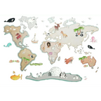 Vinilo Decorativo Infantil Mapamundi con Animales XL 220x120cm - SUEÑOS DE CIGUEÑA