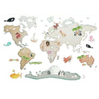 Vinilo Decorativo Infantil Mapamundi con Animales XL 220x120cm - SUEÑOS DE CIGÜEÑA