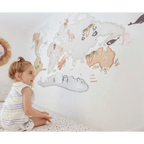 Vinilo Decorativo Infantil Mapamundi con Animales XL 220x120cm - SUEÑOS DE CIGUEÑA