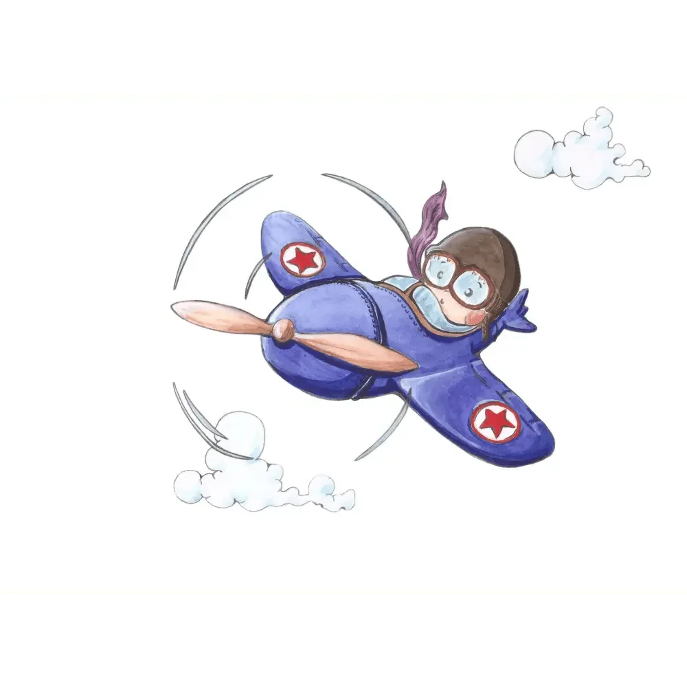 Vinilo Decorativo Infantil Avión NIKKO EL AVIADOR - Adhesivos Infantiles para Sueños de Cigüeña