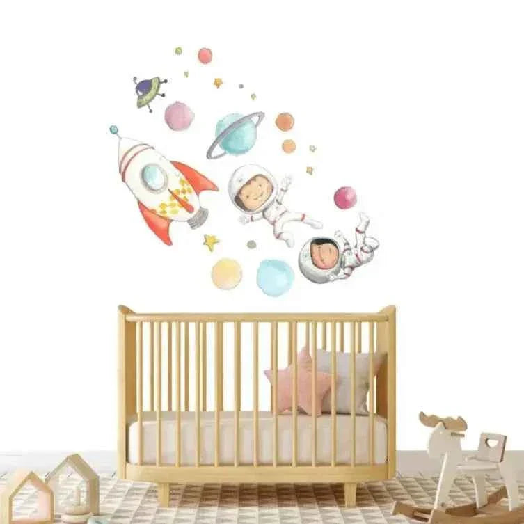 Vinilo Decorativo Planetas Infantiles y Astronautas para Decorar Espacios Infantiles