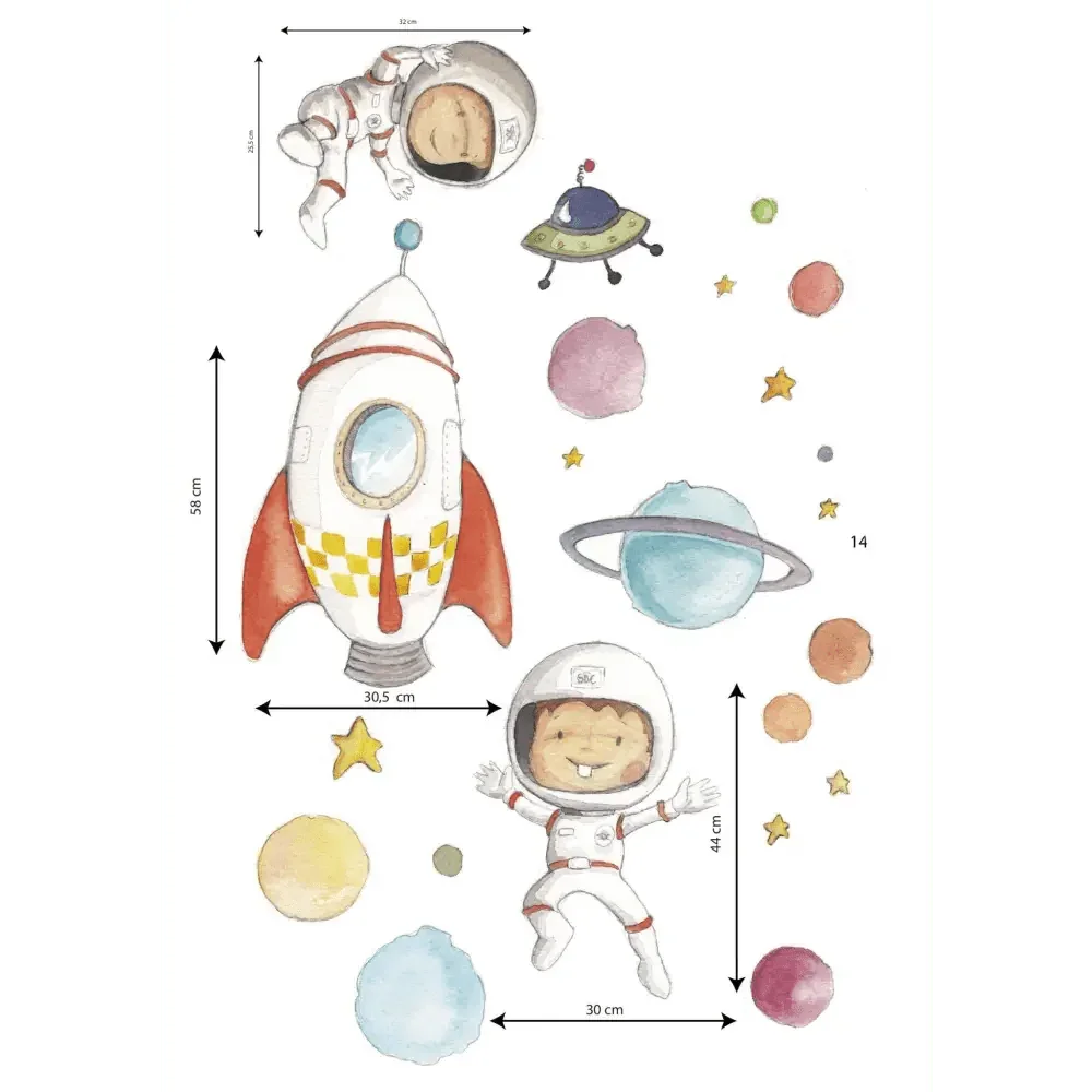 Vinilo Decorativo Planetas Infantiles y Astronautas para Decorar Espacios Infantiles