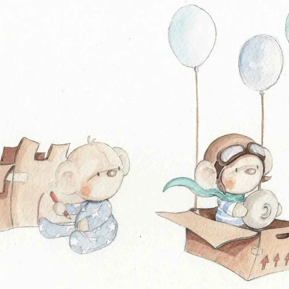 Vinilo Decorativo Infantil - una caja y globos A BOX