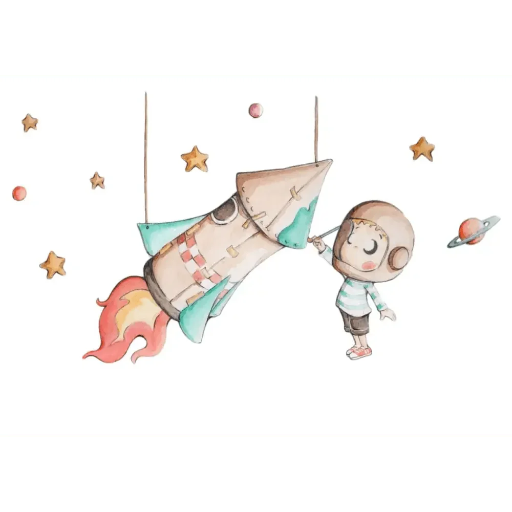 Vinilo Infantil COHETE DE PAPEL - Vinilo Infantil Cohete para Sueños de Ciguena