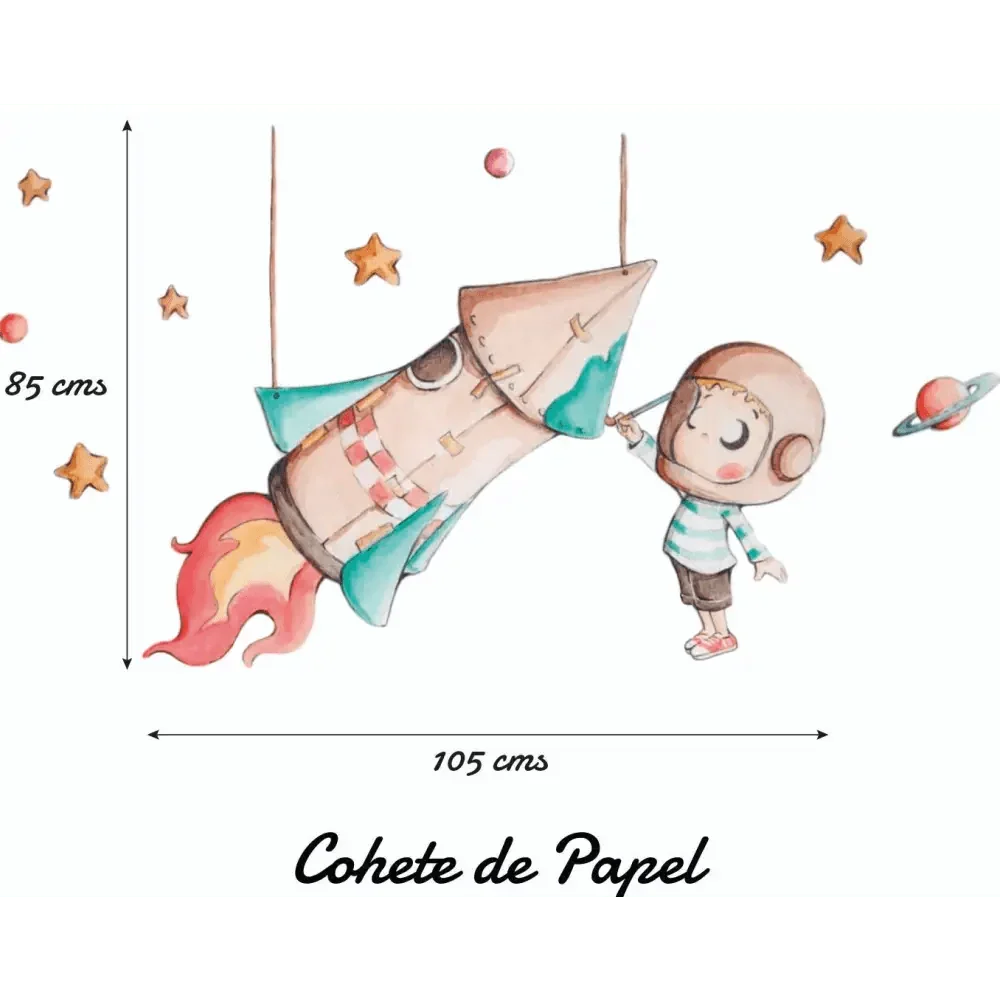 Vinilo Infantil COHETE DE PAPEL - Vinilo Infantil Cohete para Sueños de Ciguena