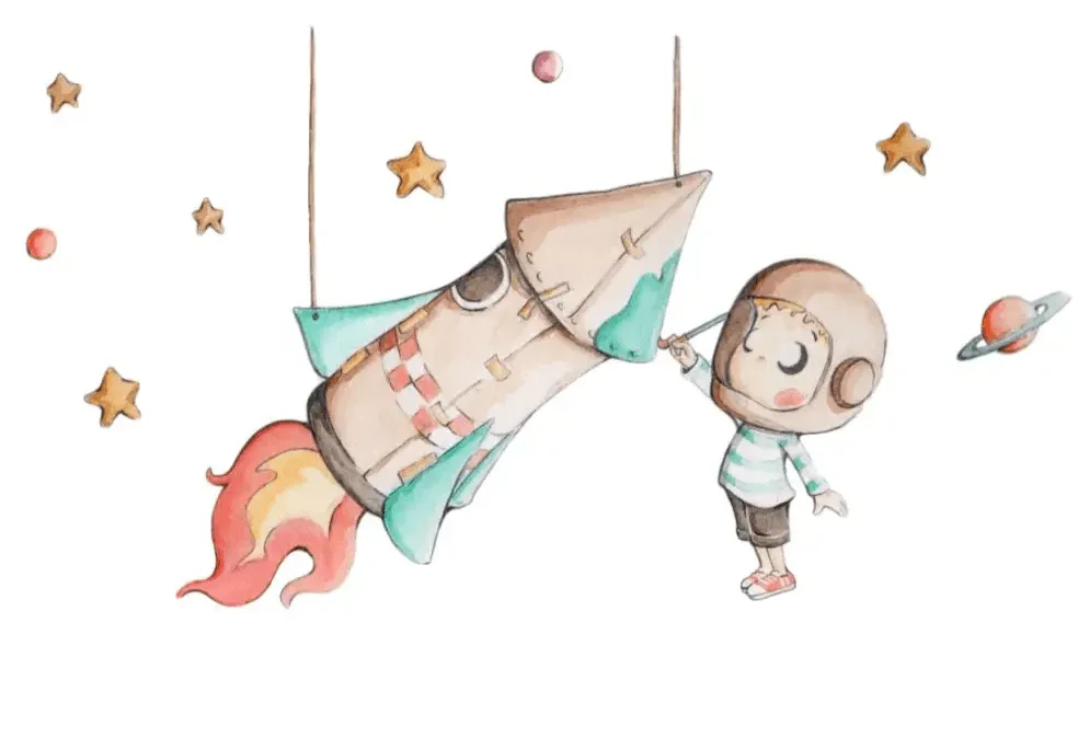 Vinilo Infantil COHETE DE PAPEL - Vinilo Infantil Cohete para Sueños de Ciguena