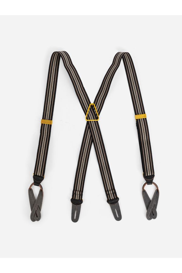 Taiga Takahashi Striped Elastic Suspenders — Black