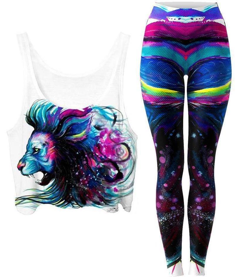 Lion Color Crop Top and Leggings Combo
