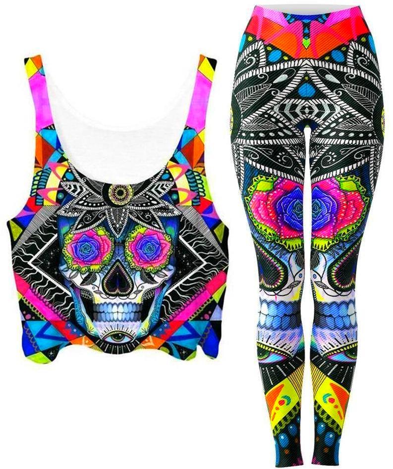 Suger Skull Crop Top and Leggings Combo