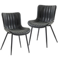 Set of 2 Modern PU Leather Dining Chairs with Tufted Back and Steel Legs, Black
