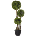 3ft Boxwood Topiary Plant, Potted Artificial Triple Ball Tree for Indoors, Green