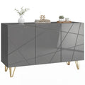 Storage Cabinet with Soft-Close Doors, Shelves & Gold Hairpin Legs, Grey