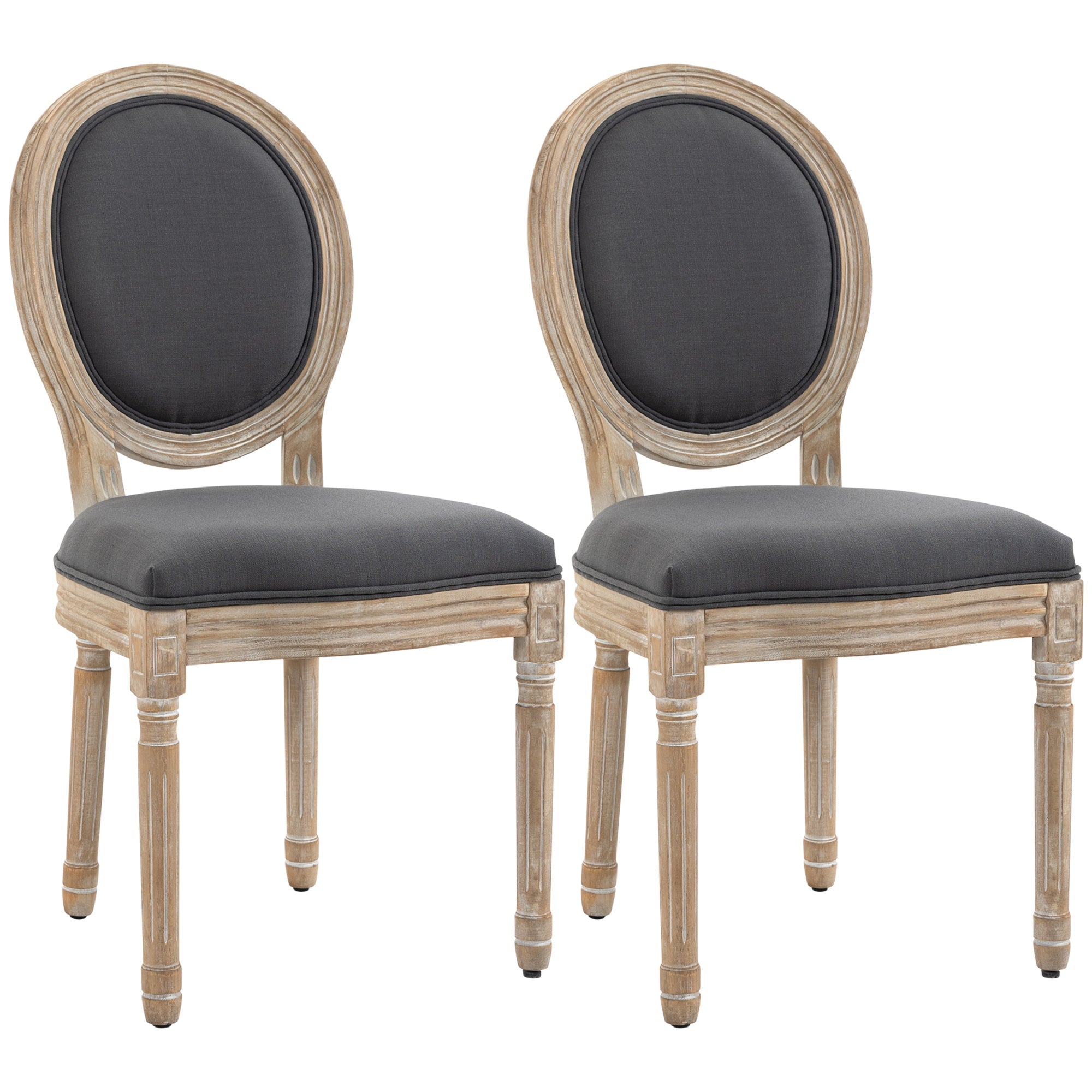 French-Style Dining Chairs Set of 2, Armless Accent Chairs with Round Backrest, Grey