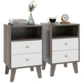 Nightstand Set of 2, Bedside Table with 2 Drawers and Open Storage, Modern End Table, Grey