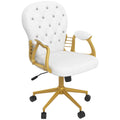 Velvet Vanity Office Chair, Button Tufted Swivel Chair with Tilt Function & Armrest, White