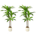 120cm Lifelike Artificial Dracaena Tree with Bendable Trunk & White Planter, Set of 2 Green