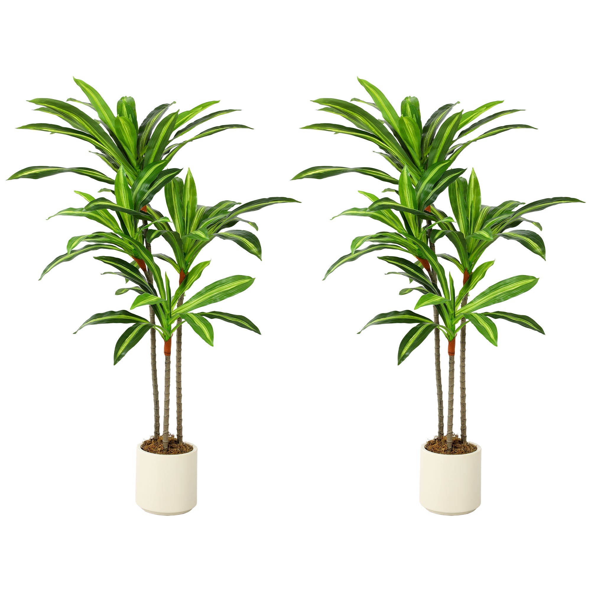 120cm Lifelike Artificial Dracaena Tree with Bendable Trunk & White Planter, Set of 2 Green