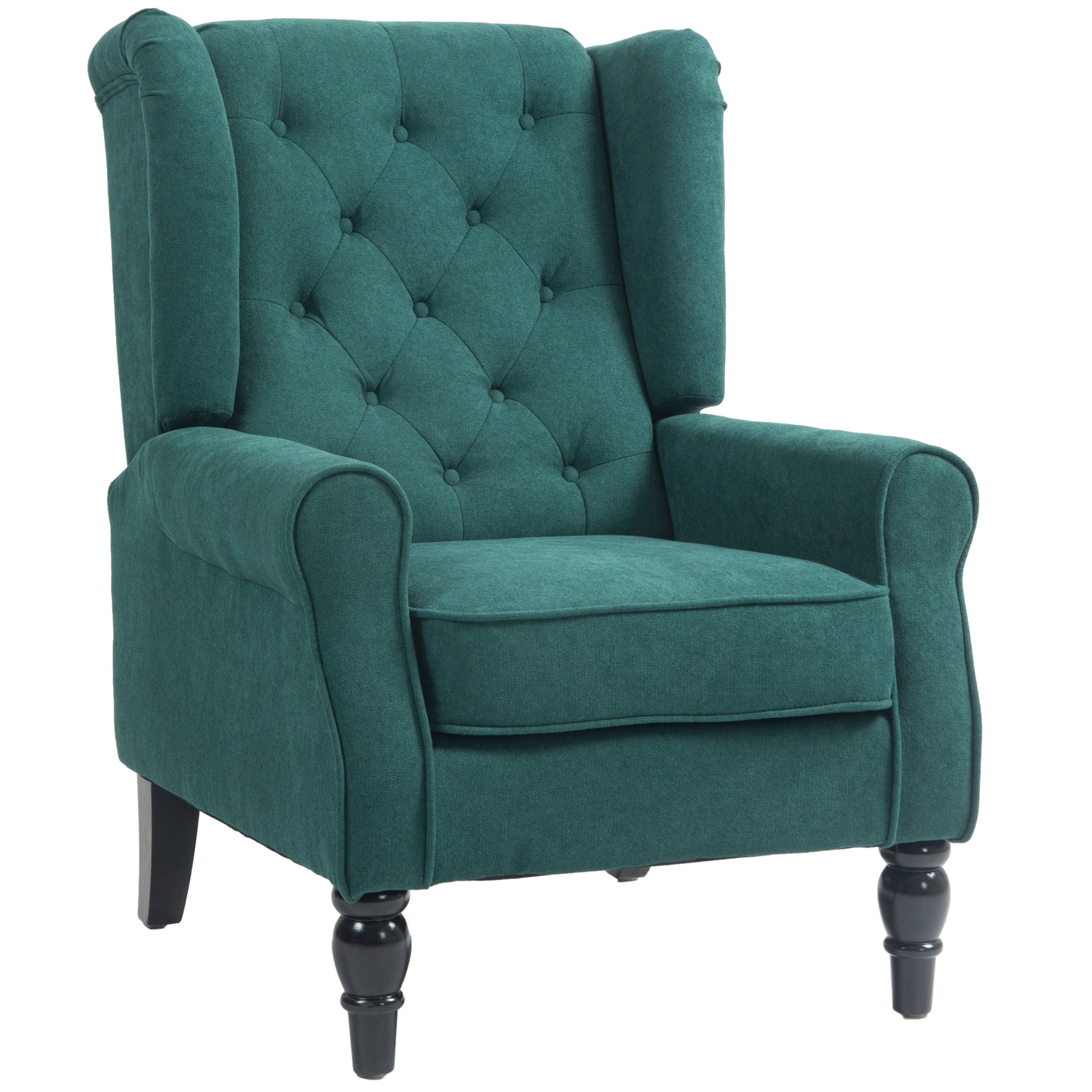 Wingback Occasional Chair, Mid-Century Armchair w/ Button-Tufted Fabric & Retro Wood Legs, Dark Green