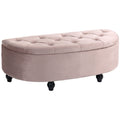 Semi-Circle Ottoman Storage Bench, Bed End Bench w/ Tufted Seat & Rubberwood Legs, Pink