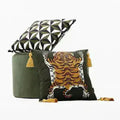 Tassel Tibetan Tiger Throw Pillow - Olive