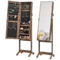 Standing Jewelry Organizer, Lockable Mirrorred Cabinet w/ 3 Adjustable Angles, Rustic Brown