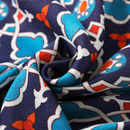 Elegant Islamic Art-Inspired Scarf – Navy Blue and Red Geometric Design - Farabi