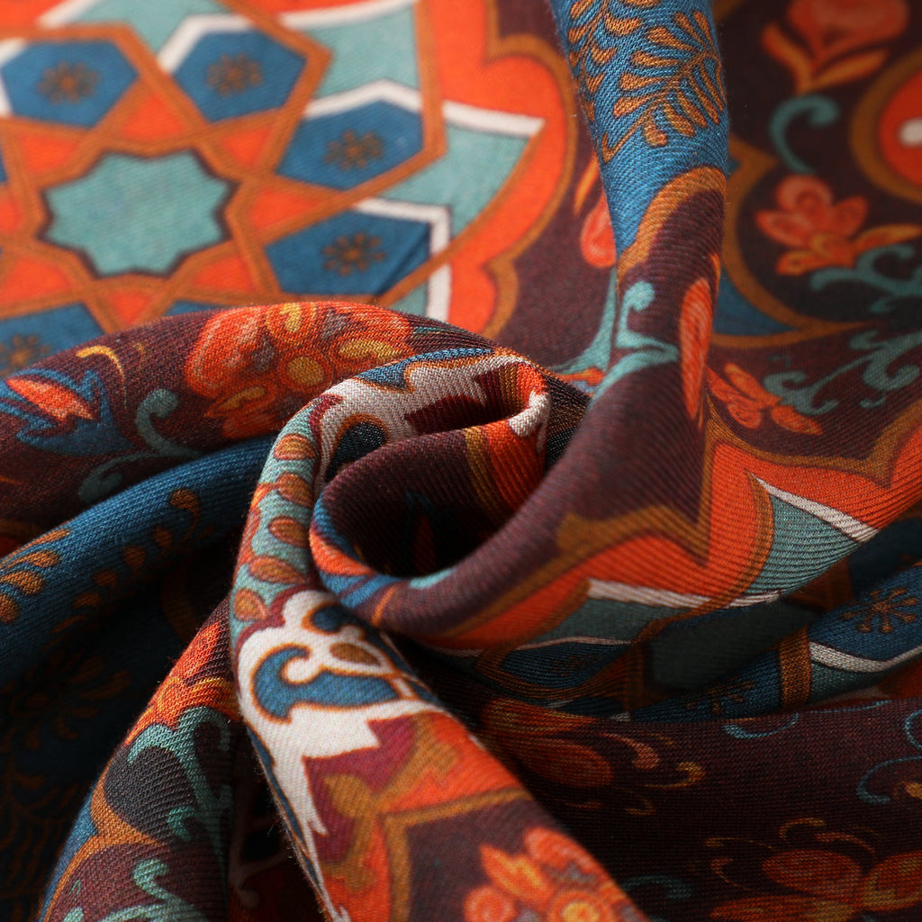Islamic Art Scarf – Red & Blue Mandala Design, 100% Modal - Bahar