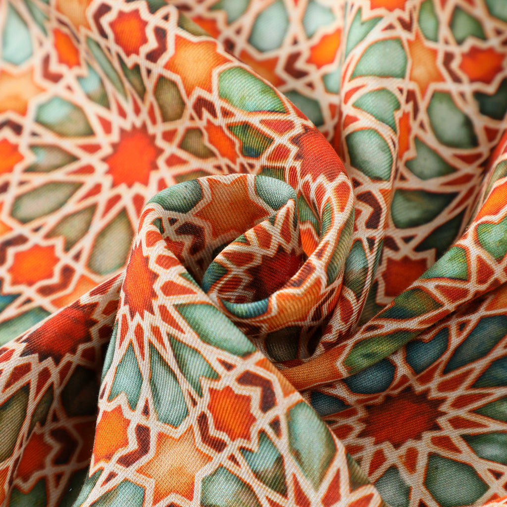 Orange Islamic Art-Inspired Scarf Zellige